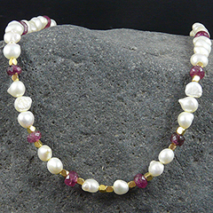 handcrafted pearl and pink tourmaline necklace