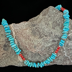 Castle Dome, Arizona, Mine turquoise and mediterranean coral necklace