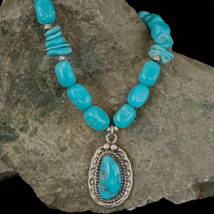 Navajo Pendant and Kingman Turquoise necklace